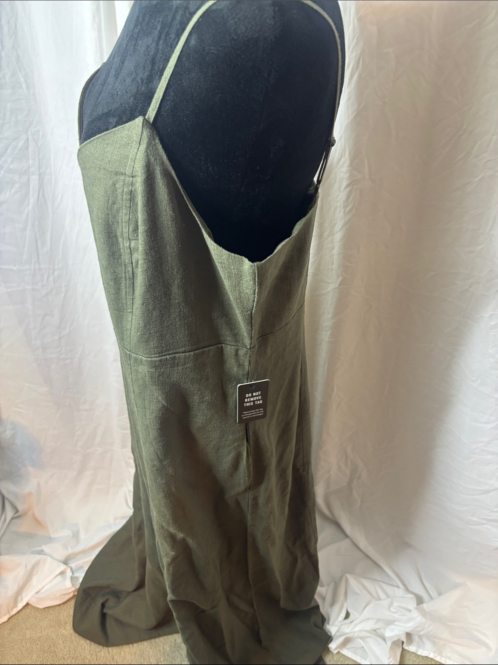 Express Olive Green Linen-Blend Wide-Leg Jumpsuit - Picture 4 of 7